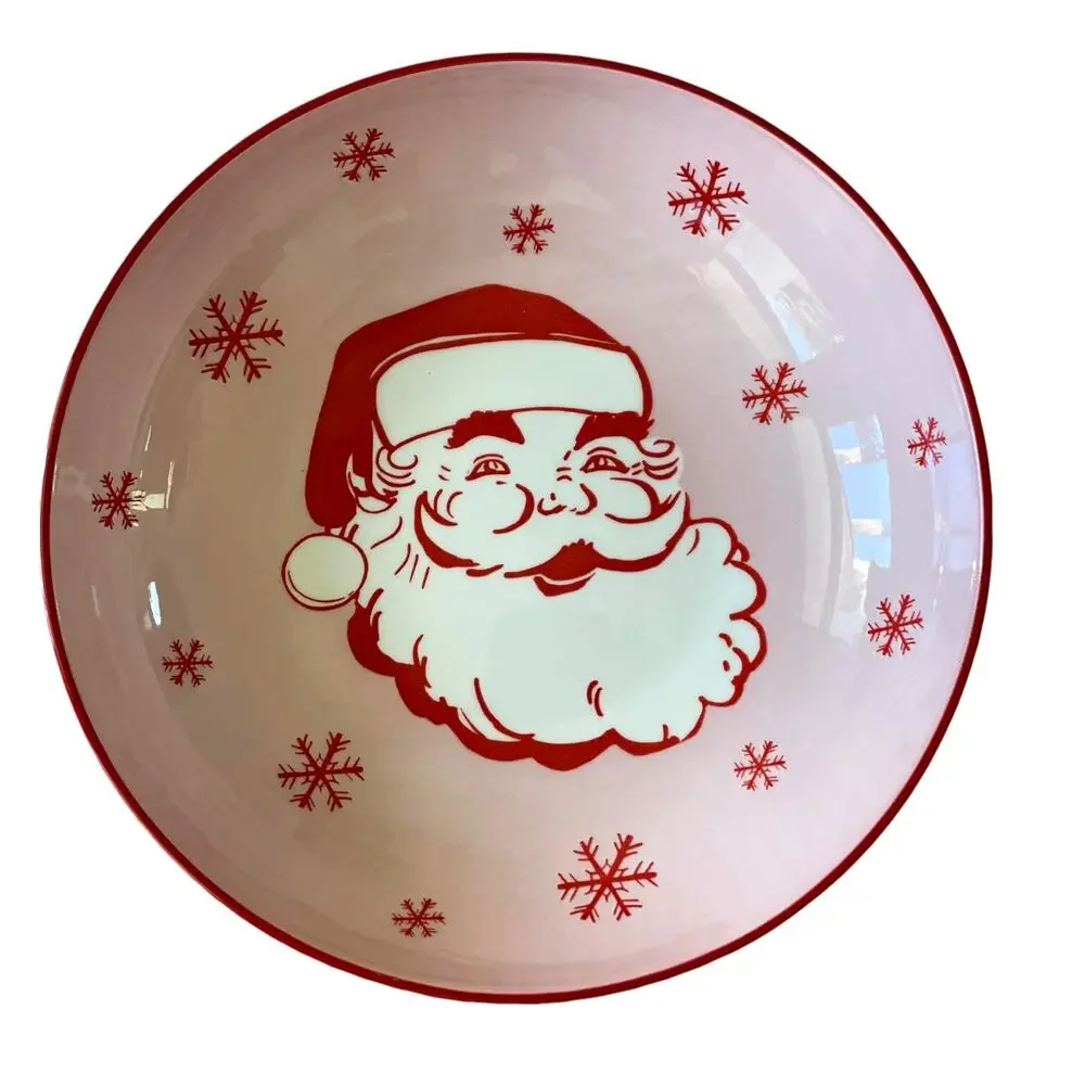 Christmas JOLLY SANTA Dinner Bowl Set of 4 Ceramic Pink Red PrimaDesign Holiday